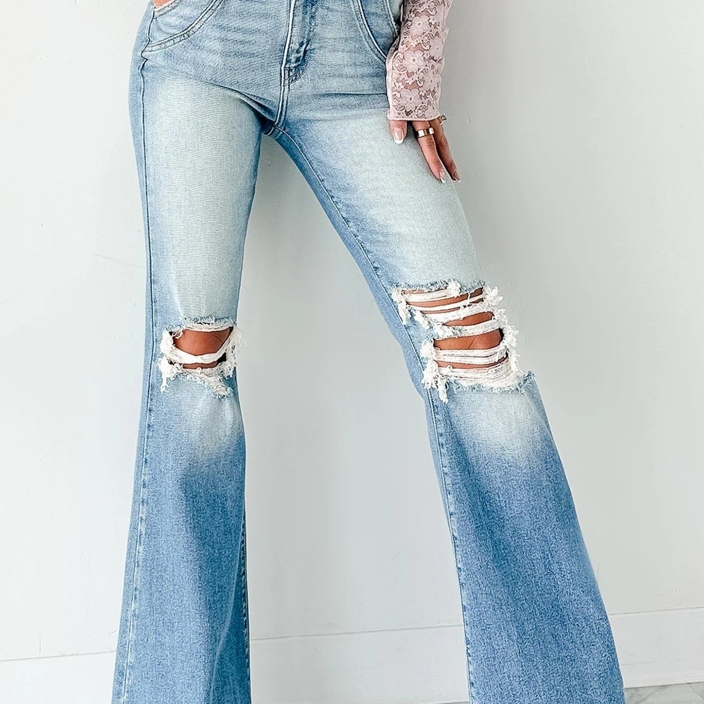 High Rise Flare Distressed Jeans - Picture 4 of 7